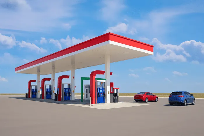 Recreación de una gasolinera en un terreno estratégico